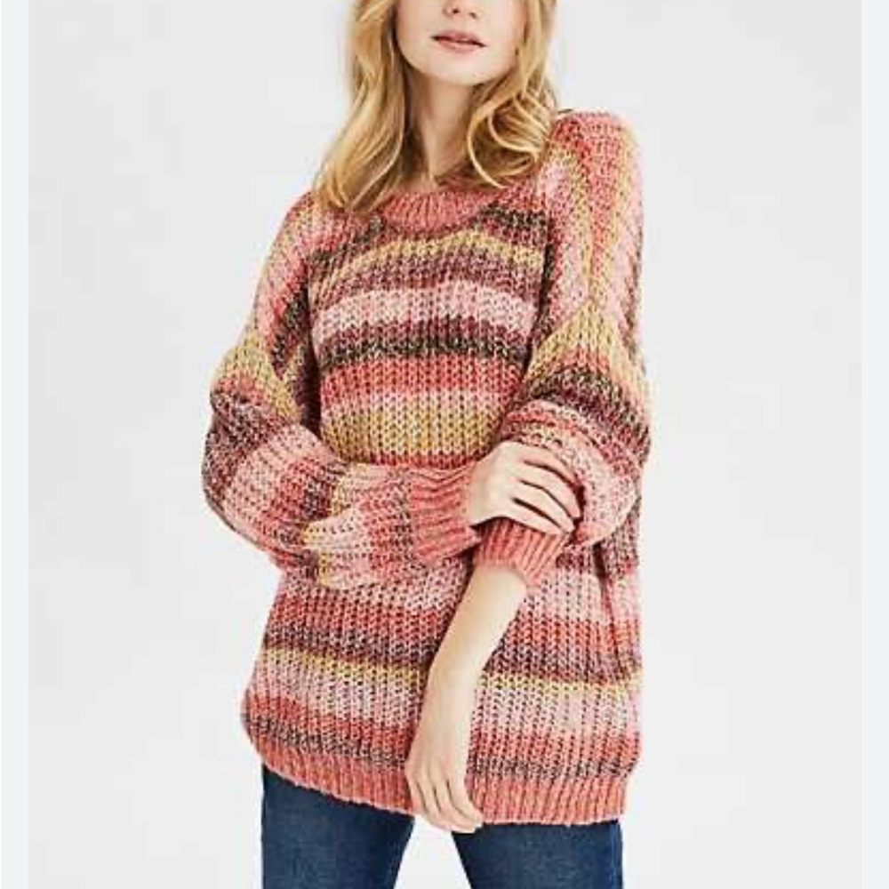 American Eagle Knit Striped Pullover Sweater Crochet Multicolor Slouchy Medium